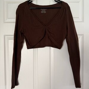 American Eagle Outfitters Brown Cropped Long Sleeve Twist-Front Top